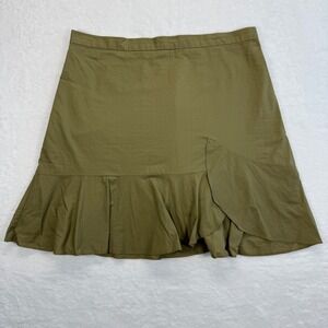 Madewell Ruffle Mini Skirt Olive Green Cotton Casual Flared‎ Size 2